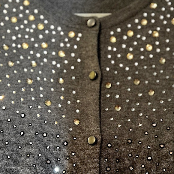 New Merona Cotton Blend Embellished Button Down Cardigan Sweater Grey Medium - Picture 6 of 8